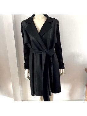 Pier Antonio Gaspari Women’s Long Wool Ribbed Knit Arms Tie Waist Trench Coat 14